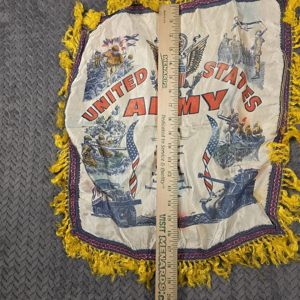 Vintage WWII United States Army Sister Souvenir Pillow Cover Fringe 15.5‎ x 18